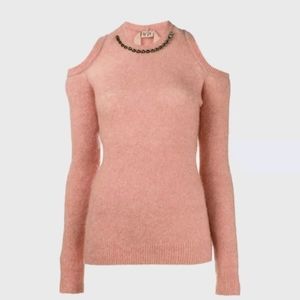 N°21 Robertina Cold Shoulder Sweater Rhinestones neckline Sz 44 US 8 NWOT